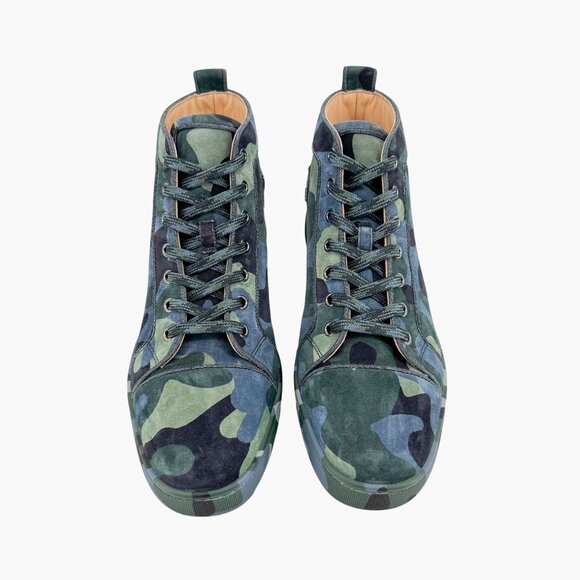 Christian Louboutin Louis Orlato Camo Sneakers Size 40 US 10 High Top Blue Green - Picture 2 of 15